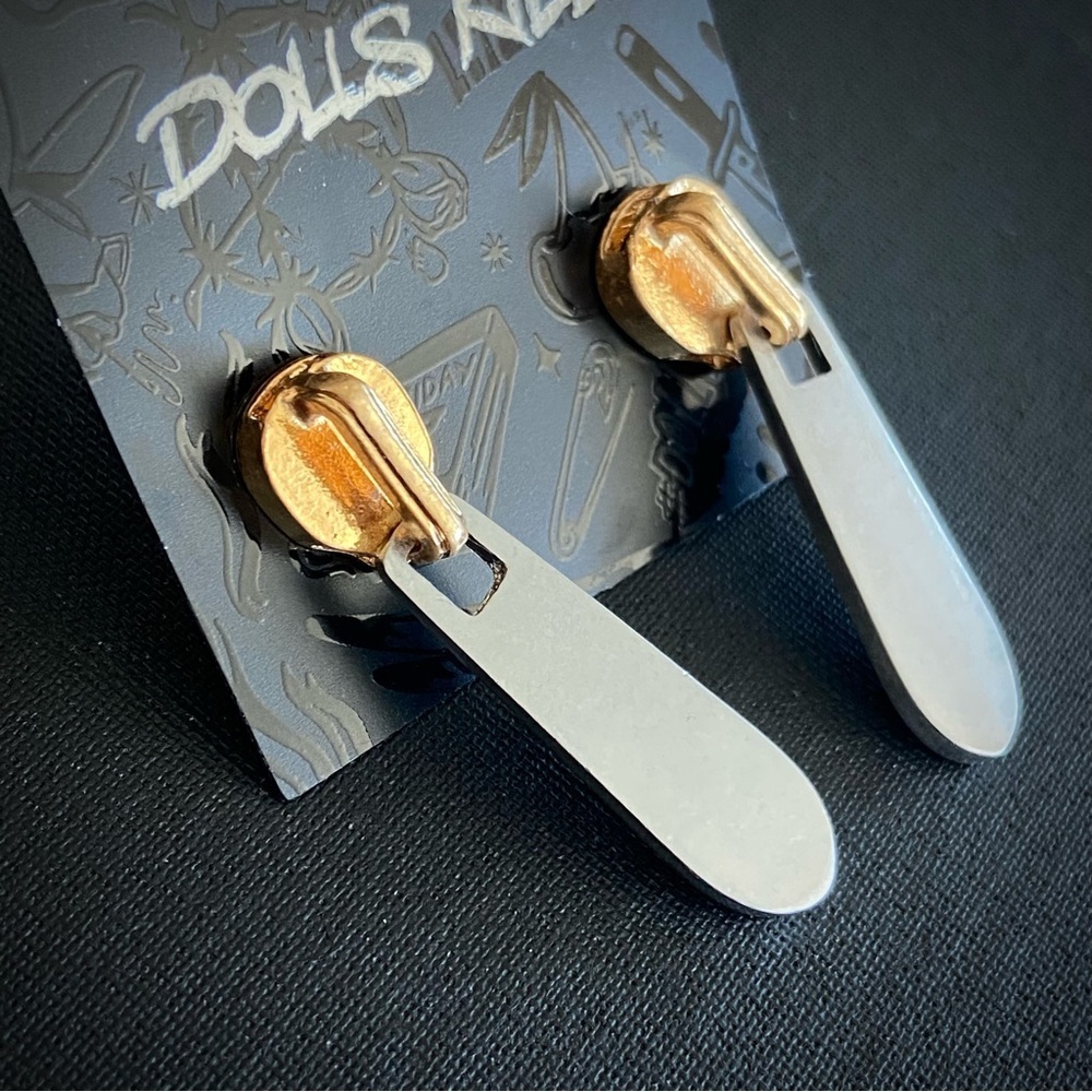 DOLLS KILL Zipper Stud Earrings in Gold and Silver